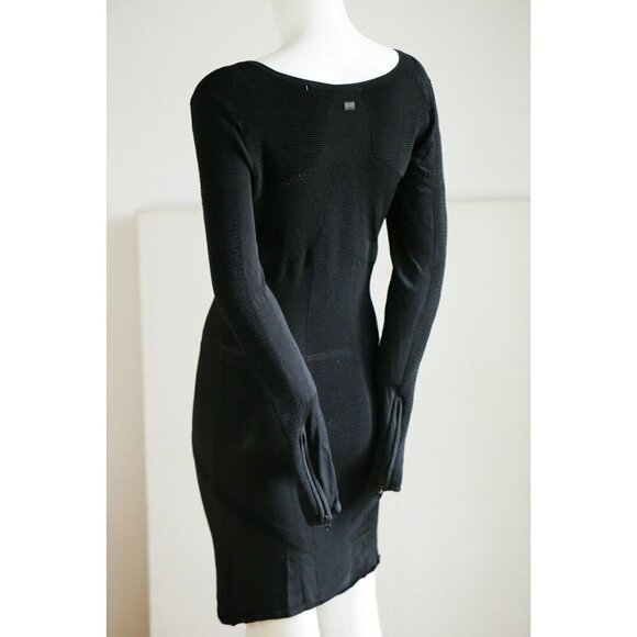 G-Star Women Multi Knit Black Body Con Dress w Zipper Cuffs - Picture 7 of 10